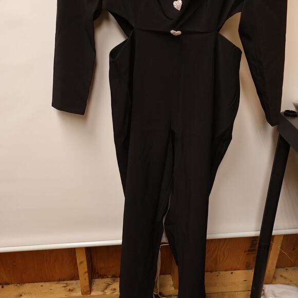 Fashion to Figure Size O (XL) Heart Button Jumpsuit with Waist Cutouts Black - Picture 6 of 16